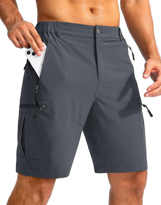 Pudolla Men's Hiking Cargo Shorts 9" Lightweight Outdoor Work Shorts for Men Travel Golf Camping