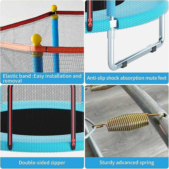 55" Trampoline for Kids, Telawah Indoor/Outdoor Mini Baby with Safety Enclosure Net, Adjustable Toddler with Basketball Hoop, Gifts for Boys & Girls