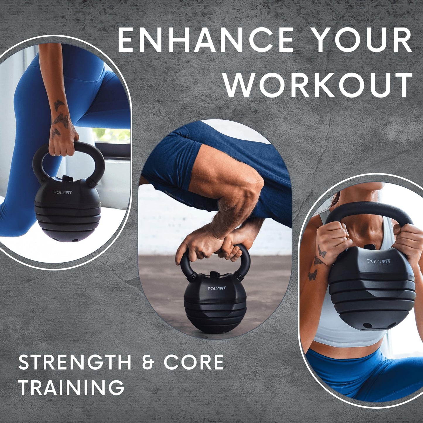 Polyfit Adjustable Kettlebell Set | 30/40/50 lbs | Kettlebell Weights for Home Gym (BLACK - 50 LB)