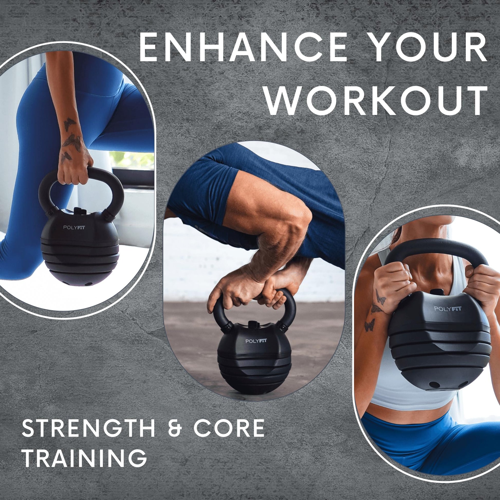 Polyfit Adjustable Kettlebell Set | 30/40/50 lbs | Kettlebell Weights for Home Gym (BLACK - 50 LB)