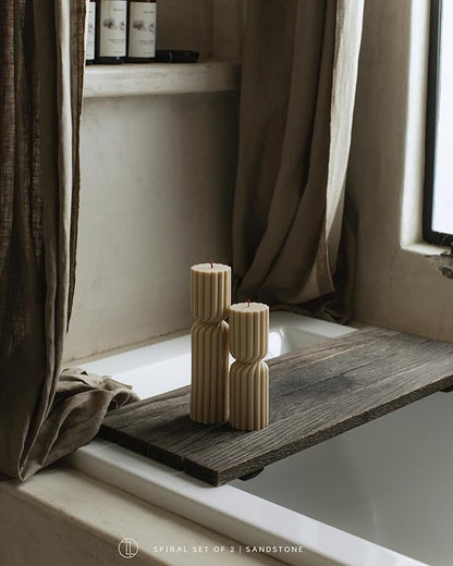 LAWA Spiral Spire Candle - Large Beautiful Handmade Pillar Scented Soy Wax Elegant Bubble Aesthetic Candle Housewarming Gift Home Room Shelf Decor Idea White (Set of 2, Sandstone)