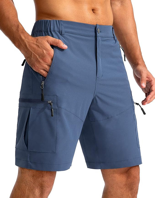 Pudolla Men's Hiking Cargo Shorts 9" Lightweight Outdoor Work Shorts for Men Travel Golf Camping