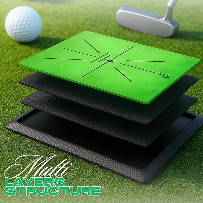 Golf Hitting Mat with Dual-Turf & Swing Feedback, Portable Golf Practice Mat with Anti-Slip Base for Indoor/Outdoor Use, Includes Ball Tray, 5 Balls & 2 Tees, Perfect Golf Mat for Chipping & Driving