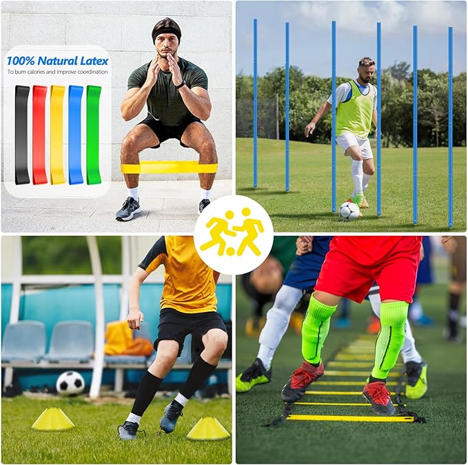 Soccer Agility Training Poles Equipment |Adjustable Soccer Equipment for Training Includes 6 Flexible Agility Poles