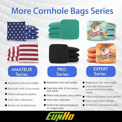 EunHo Dual Sided Cornhole Bags Regulation Set of 8 Professional Cornhole Bean Bags Slick and Stick for Tossing Game-All Weather