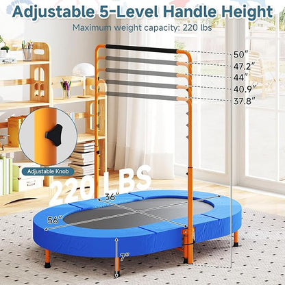 36"x56" Indoor Trampoline for Kids, Foldable Trampoline with Adjustable Handle, Double Trampoline for Boy and Girl, Kids Small Trampoline