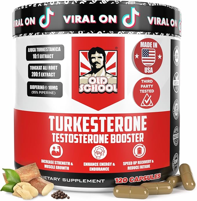 Old School Labs Testosterone Supplement for Men ??Turkesterone 1500mg Max Potency + Tongkat Ali & BioPerine® ??Muscle Growth, Recovery, Drive & Stamina ??120 Caps, 40 Servings