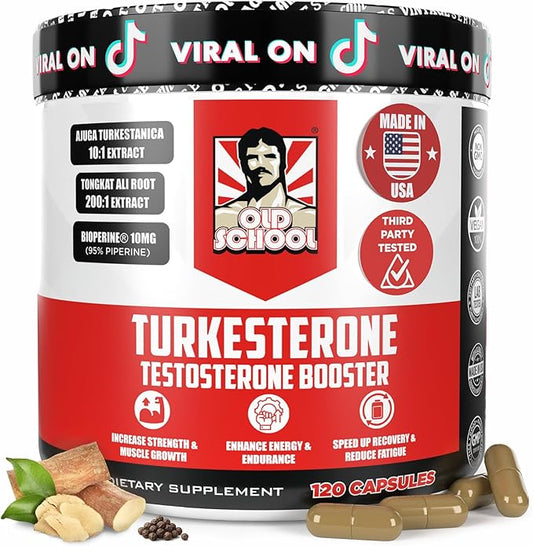 Old School Labs Testosterone Supplement for Men ??Turkesterone 1500mg Max Potency + Tongkat Ali & BioPerine® ??Muscle Growth, Recovery, Drive & Stamina ??120 Caps, 40 Servings