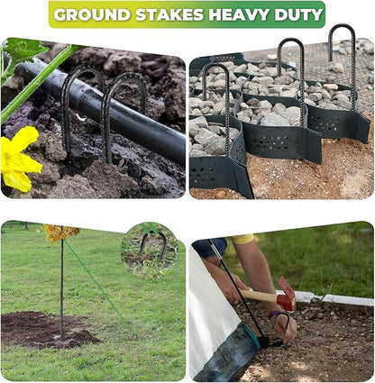 12 inches Ground Stakes 36-Pack J Hook Rebar 5/16" Diameter Tent Stakes Heavy Duty Metal Stake for Outdoor Decorations, Yard Inflatables and Chain Link Fence