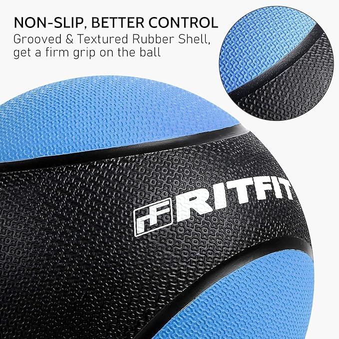 RitFit Weighted Medicine Ball - Non-Slip Rubber Shell & Dual Texture Grip - Workout Exercise Ball for Core Strength, Balance Training, Coordination Fitness - Multiple Weights & Colors