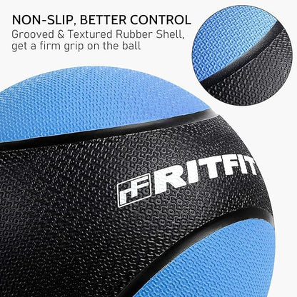 RitFit Weighted Medicine Ball - Non-Slip Rubber Shell & Dual Texture Grip - Workout Exercise Ball for Core Strength, Balance Training, Coordination Fitness - Multiple Weights & Colors
