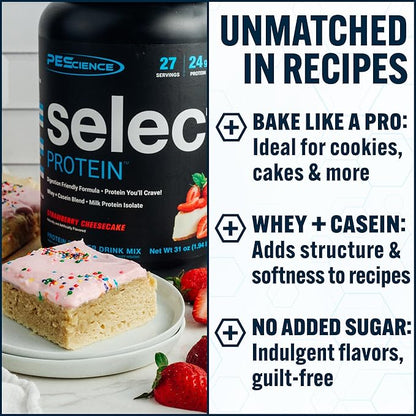 PEScience Select Protein Powder, Whey and Casein Blend, Clean Protein Powder for Women and Men, Low Calorie, Low Carb, Keto Friendly, Gluten Free, Strawberry Cheesecake, 27 Servings