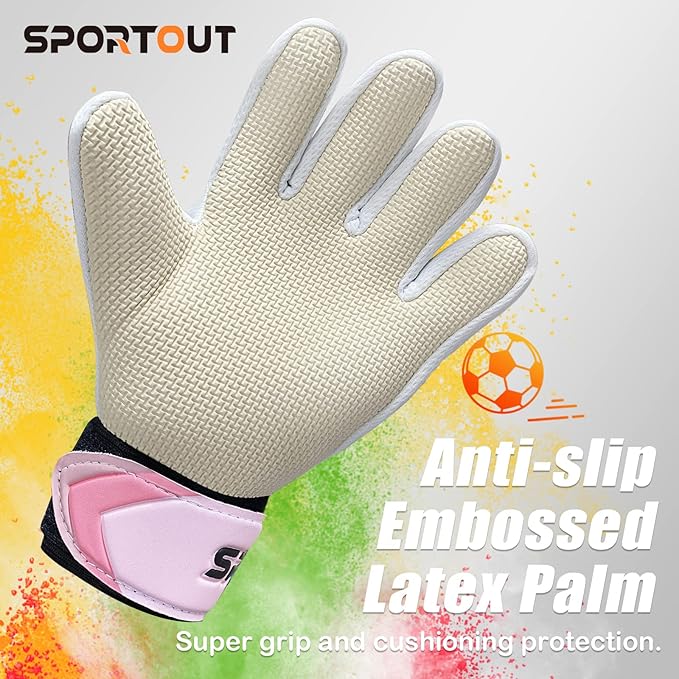 Sportout Kids Goalkeeper Gloves, Soccer Gloves with Double Wrist Protection and Non-Slip Wear Resistant Latex Material to Give Protection to Prevent Injuries
