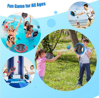 EVERICH TOY Trampoline Paddle Ball Set with 2 Bouncy Paddles & 4 Balls - Soft Foam Design for Kids Play Indoor Outdoor Beach Backyard Lawn - Great Gift Idea for Boys & Girls (Blue & Red)