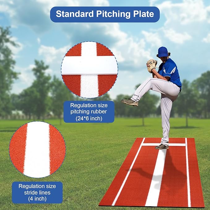 10x3 FT Softball Pitching Mat with Mound, Anti-Fade Softball Practice Turf Mat Indoor Outdoor Pitching Training Matt with Anti-Slip Bottom