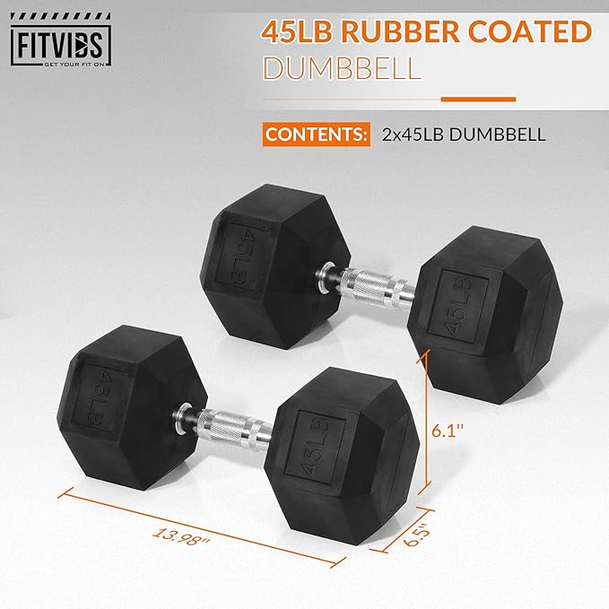 Hex Rubber Coated Dumbbells Hand Weights Pairs for Exercises and Fitness and Home Gym, Pairs