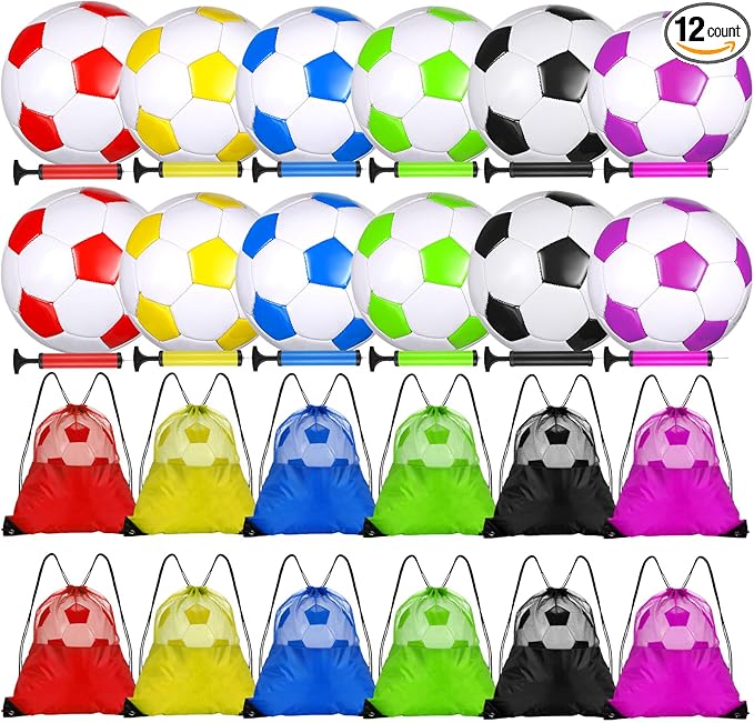 12 Set Christian Charity Donation Supplies Soccer Balls with Pumps and Drawstring Bags Soccer Training Ball Outdoor Practice for Kids Youth Adults Operation Christmas