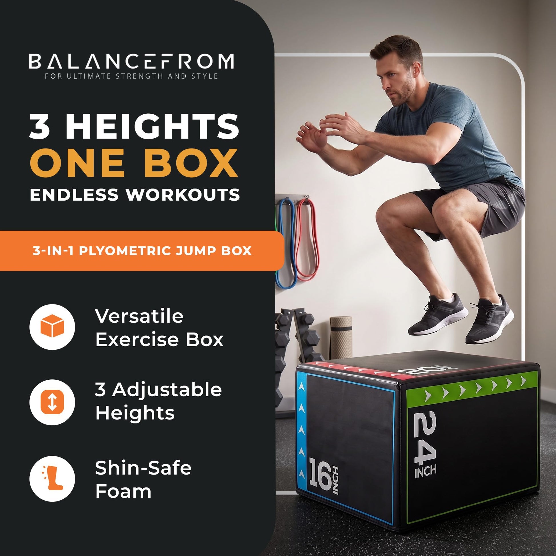 BalanceFrom 3-in-1 Foam Plyometric Jump Box for Home Gym, Multiple Heights