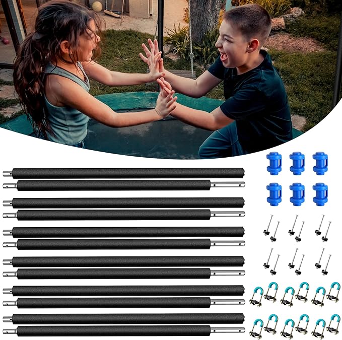 6PCS Universal Trampoline Poles Replacement Enclosure Poles Fit 8-16FT Straight Pole Trampoline Frame, Heavy Duty Trampoline Accessories Kits Include Foam Sleeve & Hardware for 2 Install Ways