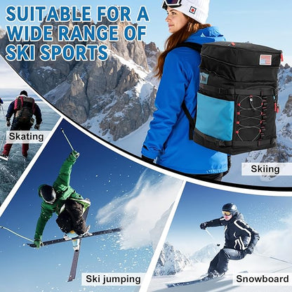 Ski Boot Bag, 65L Ski Boot Bag Backpack Large Ski Boot Travel Backpack Waterproof Ski Bag Ski Equipment Bag for Skis Snowboard & Accessories