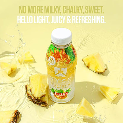 RYSE Clear Protein Shake - Jell-O Island Pineapple - 100 Calories, 22g Whey Isolate Protein, Sugar-Free, 0g Fat & Lactose-Free - Refreshing Ready-to-Drink Beverage - 16.9 fl oz Bottles (12-Pack)