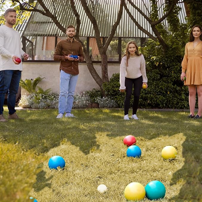Pointyard 84mm Bocce Ball Set, Outdoor Games for Adults and Family, Backyard Ball Set with 8 PE Bocce Balls & 1 Pallino & Carry Bag & Measuring Tape for Teens Beginners