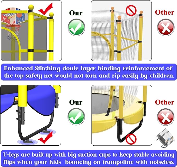 60" Trampoline for Kids, 5 FT Indoor & Outdoor Toddler Baby Trampoline with Basketball Hoop, Safety Enclosure, Birthday Gifts for Kids, Gifts for Boy and Girl, Age 3-8