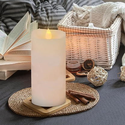 3x6 Flickering Flameless Candles Set of 1,6 inch Real Wax LED 600 Hours Battery Candles with Timer Remote,Control for Wedding Party Indoor,Ivory