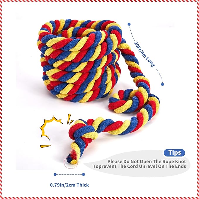 Tug of War Rope for Kids and Adults,Outdoor Field Day Family Reunion Birthday Party, Summer Outside Yard Backyard Lawn, Camping Picnic Carnival Games,Team Building (Tricolor, 20FT)
