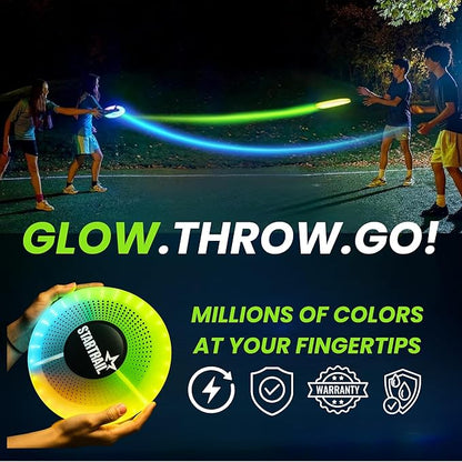 TOMLEON LED Flying Disc with Millions of Colors, Rechargeable & Waterproof, Smart Light Modes, Light-Up 175g - Frisbee for Outdoor Fun, Camping, Birthdays for Men, Boys, Teens, & Kids