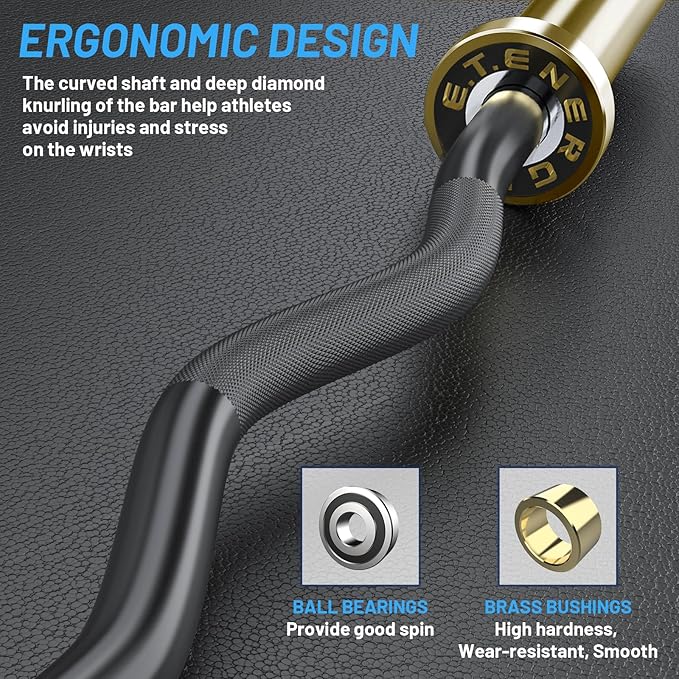 47" Olympic EZ Curl Bar 500-lbs Capacity Steel Barbell Suitable for 2" Weight Plates, 2-Inch Curl Bar for Weight Lifting,Hip Thrusts,Squat,Biceps-Home Gym Weight Bar