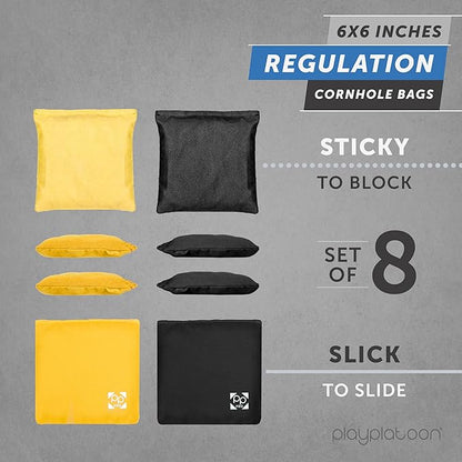 Professional Cornhole Bags - Set of 8 Regulation All Weather Double Sided - Sticky Side/Slick Side Bean Bags for Pro Corn Hole Game