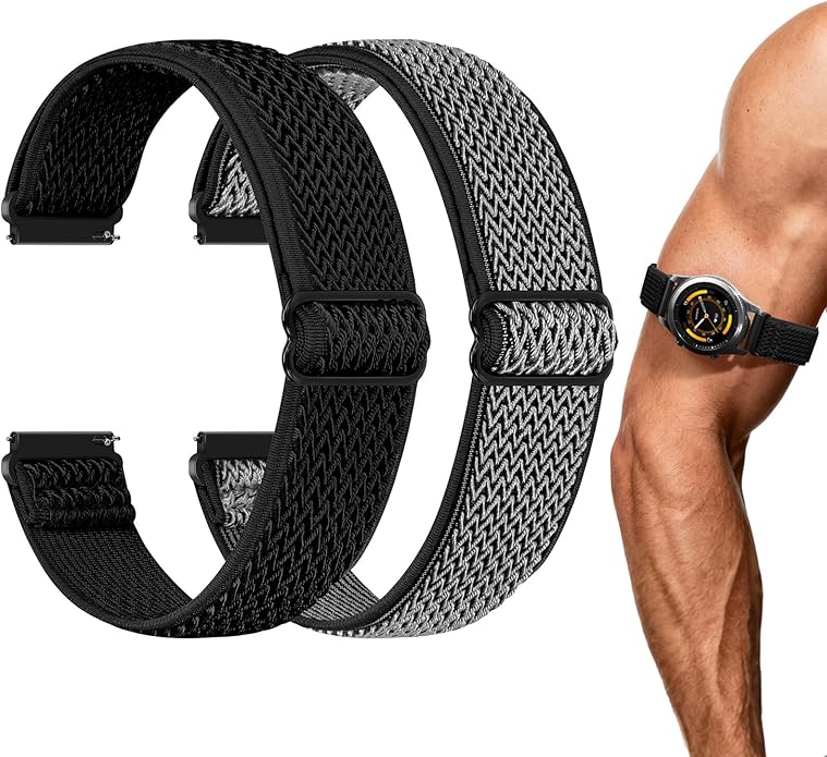 2 Pack Elastic Ankle/Arm Watch Bands Compatible with Garmin Venu 3/Venu 2/Vivoactive 4, Garmin Forerunner 570 47mm/265/255/255 Music, 22mm Sport Nylon Replacement Strap for Amazfit GTR 4/3/2