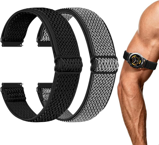 2 Pack Elastic Ankle/Arm Watch Bands Compatible with Garmin Venu 3/Venu 2/Vivoactive 4, Garmin Forerunner 570 47mm/265/255/255 Music, 22mm Sport Nylon Replacement Strap for Amazfit GTR 4/3/2