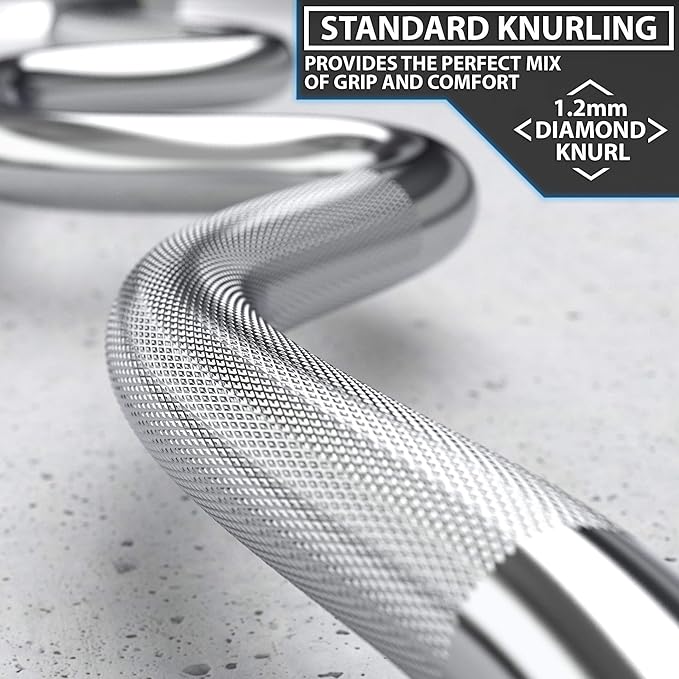 Synergee Commercial Super EZ Curl Olympic Bar Chrome, Black Phosphate and Red with Powder Coated Brass Bushings Excellent for Bicep Curls and Triceps Extensions