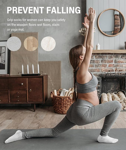 DIBAOLONG Pilates Socks with Grips for Women Yoga Socks Non Slip Barre Hospital Socks 6-Pairs Grippy Ankle Socks