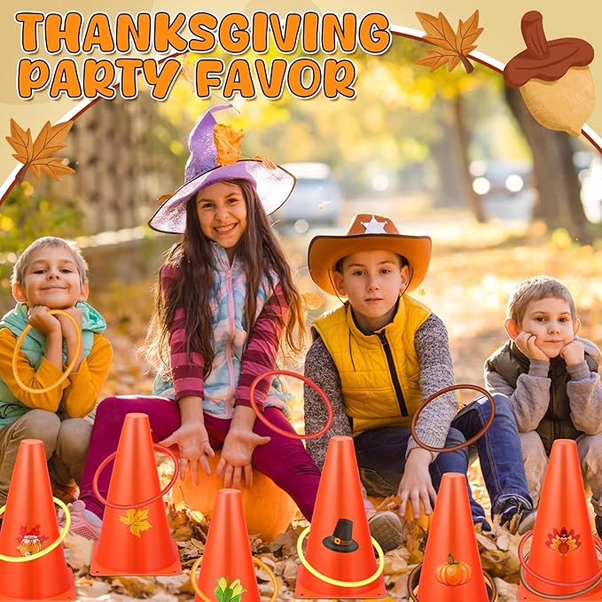 Jenaai 26 Pieces Fall Thanksgiving Ring Toss Game Outdoor Carnival Party Games Include 6 Pcs Fall Plastic Cones 20 Pcs Toss Rings for Thanksgiving Garden Throwing Toy Supply
