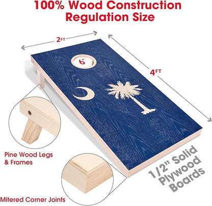 GoSports 4 x 2 ft Flag Series Wood Cornhole Sets – American Flag or State Flags – Includes 2 Regulation Size Boards, 8 Bean Bags, Carrying Case and Rules