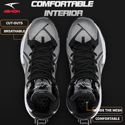 ASHION Mens Basketball Shoes Lightweight Breathable Sneakers Anti Slip Sports Shoes for Running Walking Mid Top Sneakers