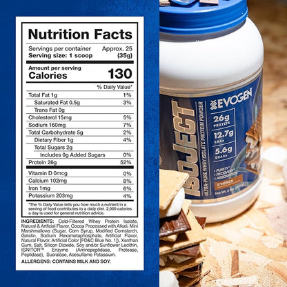Evogen Isoject - Whey Protein Isolate | Ultra-Pure Whey Protein Powder with Ignitor Enzymes, BCAAs, and EAAs | Enhanced Absorption & Recovery | S'Mores | 25 Servings