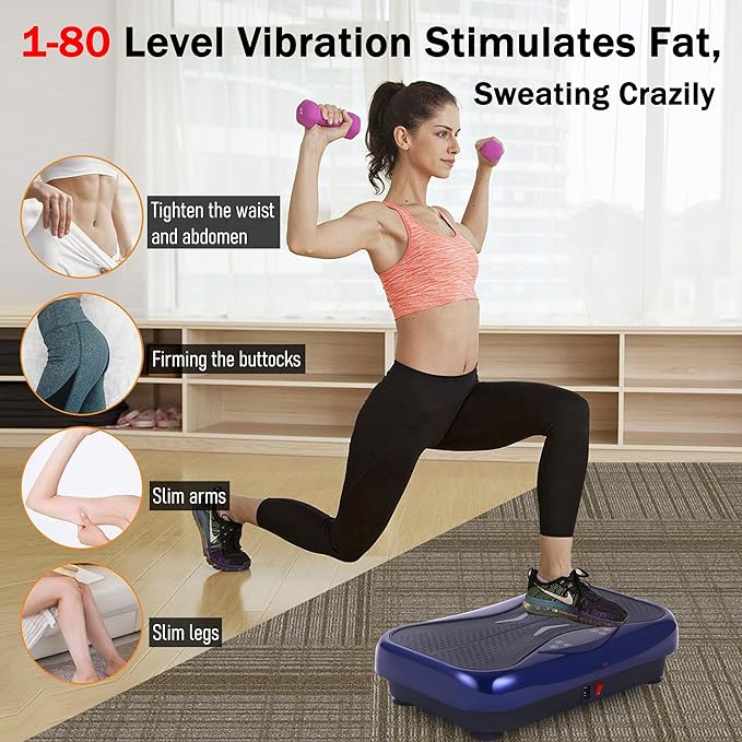 Whole Body Vibration Plate Exercise Machine ??Power Vibrating Plate for Lymphatic Drainage Weight Loss, Shake Plate Exercise Platform with Touch Screen & Resistance Bands, Equipment for Women Men