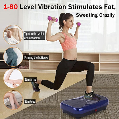 Whole Body Vibration Plate Exercise Machine ??Power Vibrating Plate for Lymphatic Drainage Weight Loss, Shake Plate Exercise Platform with Touch Screen & Resistance Bands, Equipment for Women Men