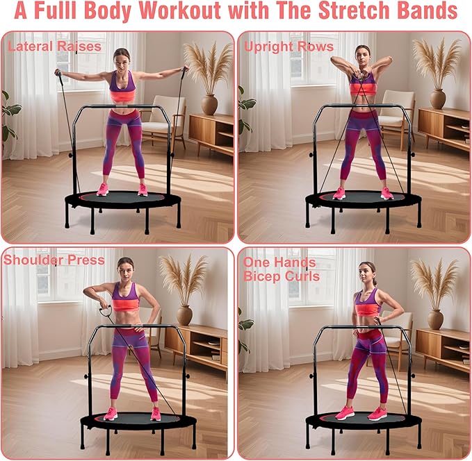 450 LBS Foldable Mini Trampoline for Adults & Kids 40" Rebounder Trampoline with Adjustable Foam Bar for Indoor Workout Fitness