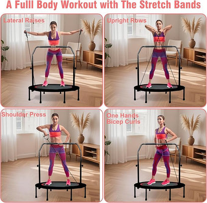 450 LBS Foldable Mini Trampoline for Adults & Kids 40" Rebounder Trampoline with Adjustable Foam Bar for Indoor Workout Fitness