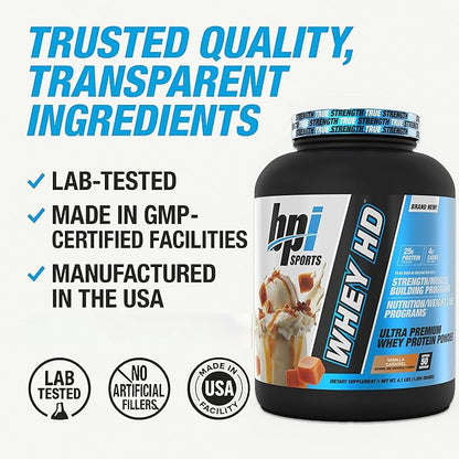 BPI Sports Whey HD Ultra Premium Protein Powder Isolate | Workout Whey Protein Powder For Men & Women for Muscle Gain | Milk Protein Concentrates | Chocolate Cookie/ Vanilla Caramel, 4.07 Pound