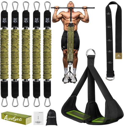 ALongSong Pull Up Assistance Bands with Foot Support Pedal Upgraded Heavy Duty Resistance Bands