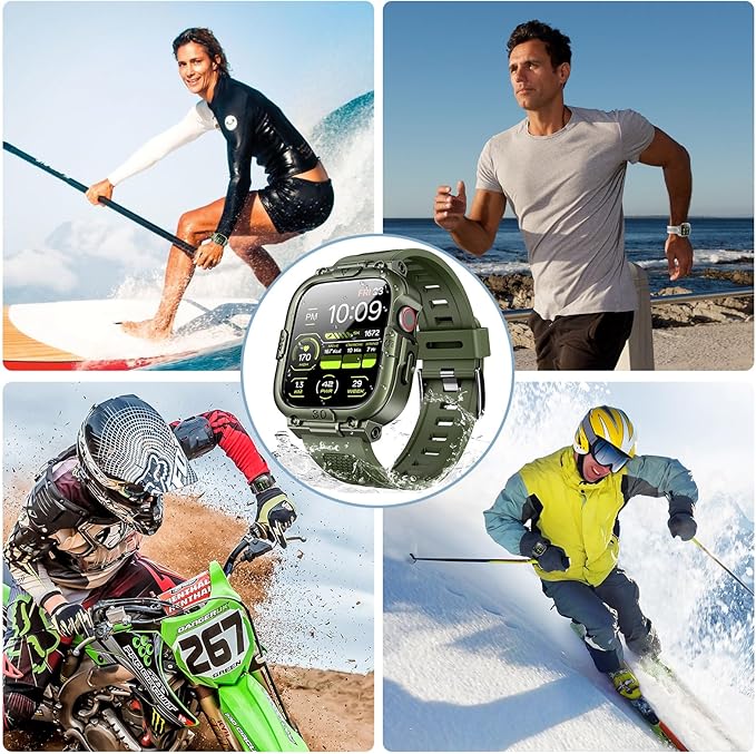 Dsytom Waterproof Case with Band Compatible for Apple Watch Band 46mm 45mm 44mm 42mm(S11/10) 41mm 40mm for Men,Rugged Smartwatch Strap with Built-in Tempered Glass Screen Protector for iWatch Series 11/10/9/8/7/6/5/4/SE