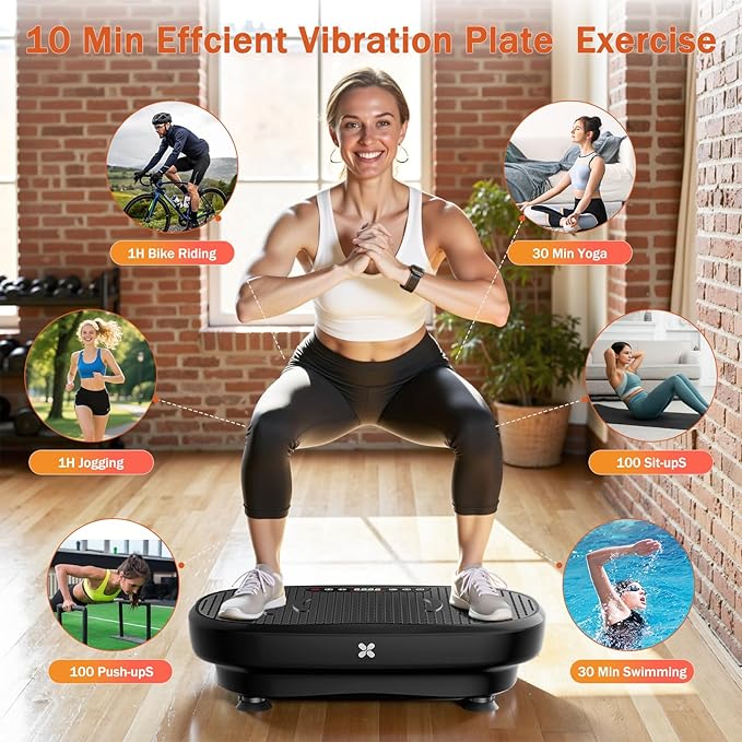 Vibration Plate Exercise Machine, Vibration Plate Platform with Bluetooth & Resistance Bands, Curved Design Full Body Workout Vibration Plate for Weight Loss, Muscle Recovery, Home