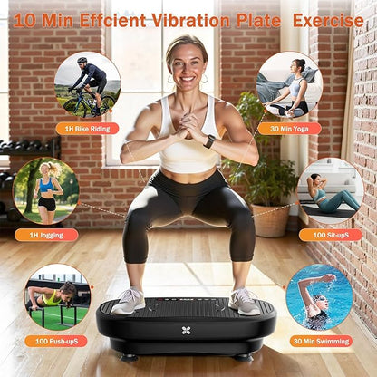 Vibration Plate Exercise Machine, Vibration Plate Platform with Bluetooth & Resistance Bands, Curved Design Full Body Workout Vibration Plate for Weight Loss, Muscle Recovery, Home