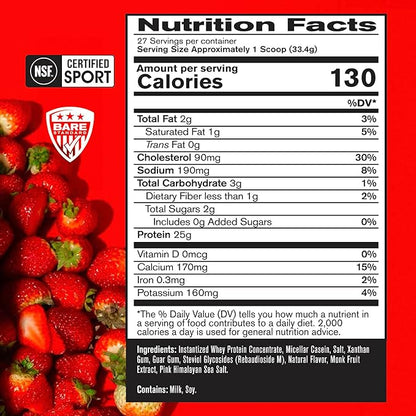 BARE PERFORMANCE NUTRITION, BPN Whey Protein Powder, Whey Protein Concentrate, Native Micellar Casein, Amazing Mixability, Strawberry